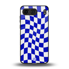 blue white trippy check pattern back phone cover | glass case for oneplus nord 4