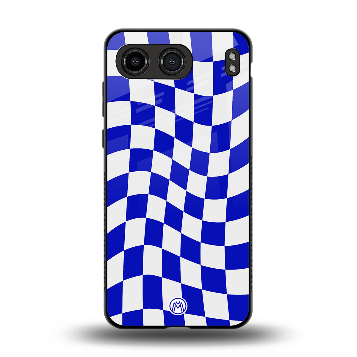 blue white trippy check pattern back phone cover | glass case for oneplus nord 4