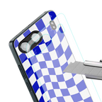 blue white trippy check pattern back phone cover | glass case for oneplus nord 4