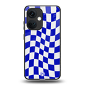 blue white trippy check pattern back phone cover | glass case for oneplus nord ce 3