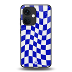 blue white trippy check pattern back phone cover | glass case for oneplus nord ce 3