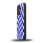 blue white trippy check pattern back phone cover | glass case for oneplus nord ce 3
