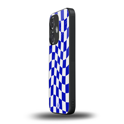 blue white trippy check pattern back phone cover | glass case for oneplus nord ce 3