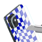 blue white trippy check pattern back phone cover | glass case for oneplus nord ce 3