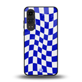 blue white trippy check pattern back phone cover | glass case for oneplus nord ce 4 lite