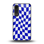 blue white trippy check pattern back phone cover | glass case for oneplus nord ce 4 lite