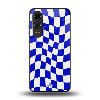 blue white trippy check pattern back phone cover | glass case for oneplus nord ce 4 lite