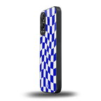 blue white trippy check pattern back phone cover | glass case for oneplus nord ce 4 lite