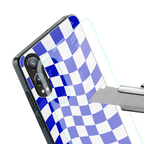 blue white trippy check pattern back phone cover | glass case for oneplus nord ce 4 lite