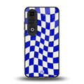 blue white trippy check pattern back phone cover | glass case for oneplus nord ce 4