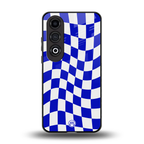 blue white trippy check pattern back phone cover | glass case for oneplus nord ce 4