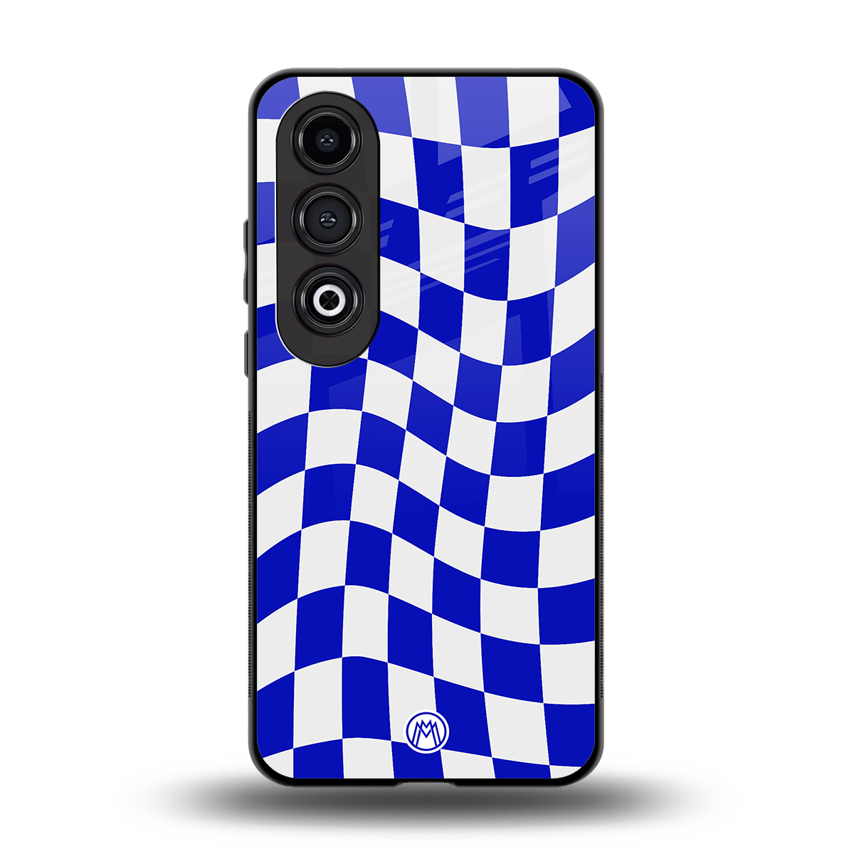 blue white trippy check pattern back phone cover | glass case for oneplus nord ce 4