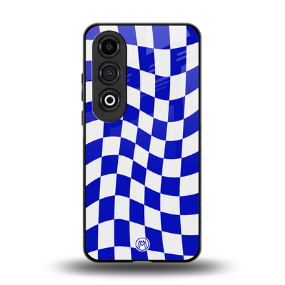 blue white trippy check pattern back phone cover | glass case for oneplus nord ce 4