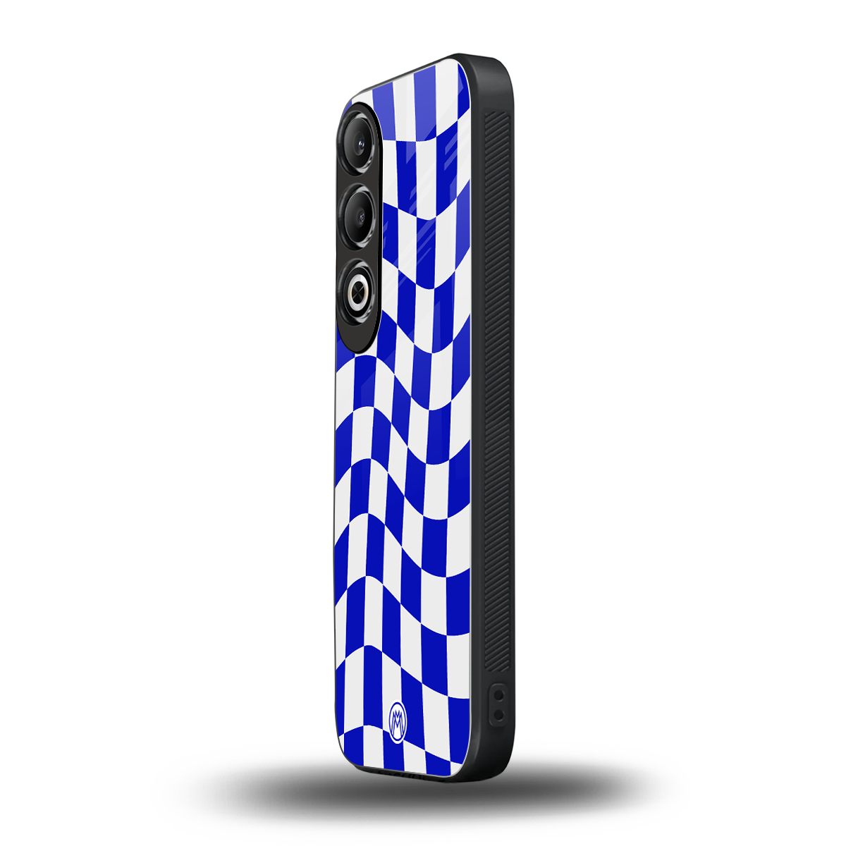 blue white trippy check pattern back phone cover | glass case for oneplus nord ce 4