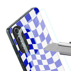 blue white trippy check pattern back phone cover | glass case for oneplus nord ce 4