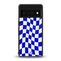 blue white trippy check pattern back phone cover | glass case for google pixel 6 pro