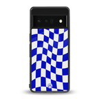 blue white trippy check pattern back phone cover | glass case for google pixel 6 pro