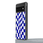 blue white trippy check pattern back phone cover | glass case for google pixel 6 pro