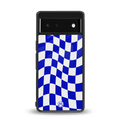 blue white trippy check pattern back phone cover | glass case for google pixel 6