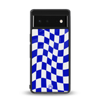 blue white trippy check pattern back phone cover | glass case for google pixel 6