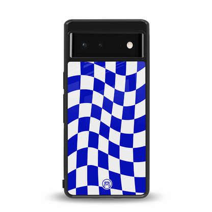 blue white trippy check pattern back phone cover | glass case for Google Pixel 6A