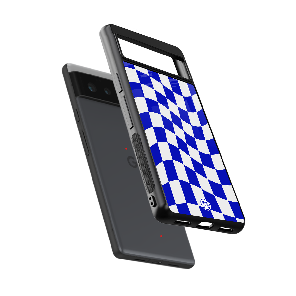 blue white trippy check pattern back phone cover | glass case for Google Pixel 6A