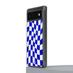 blue white trippy check pattern back phone cover | glass case for google pixel 6
