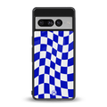 blue white trippy check pattern back phone cover | glass case for google pixel 7 pro