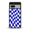 blue white trippy check pattern back phone cover | glass case for Google Pixel 7
