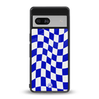 blue white trippy check pattern back phone cover | glass case for Google Pixel 7