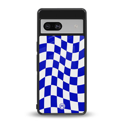 blue white trippy check pattern back phone cover | glass case for Google Pixel 7