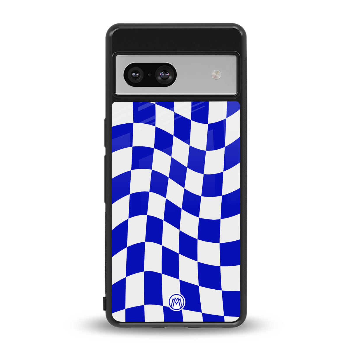 blue white trippy check pattern back phone cover | glass case for Google Pixel 7A