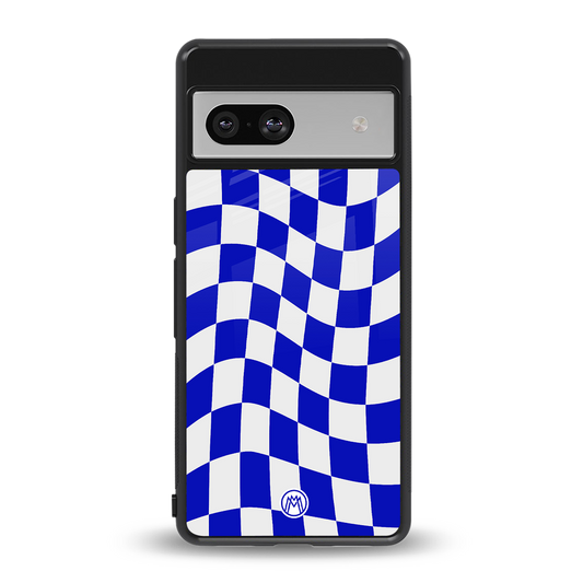 blue white trippy check pattern back phone cover | glass case for Google Pixel 7A
