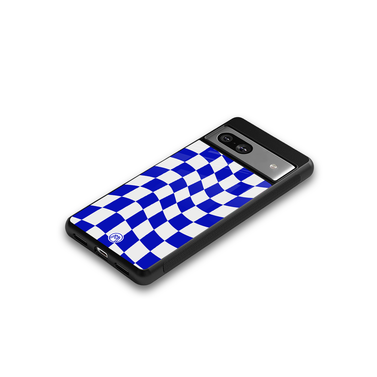 blue white trippy check pattern back phone cover | glass case for Google Pixel 7