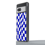 blue white trippy check pattern back phone cover | glass case for Google Pixel 7