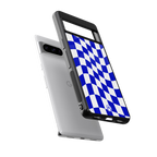 blue white trippy check pattern back phone cover | glass case for google pixel 8 pro