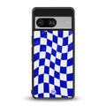 blue white trippy check pattern back phone cover | glass case for Google Pixel 8
