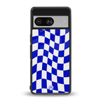 blue white trippy check pattern back phone cover | glass case for Google Pixel 8