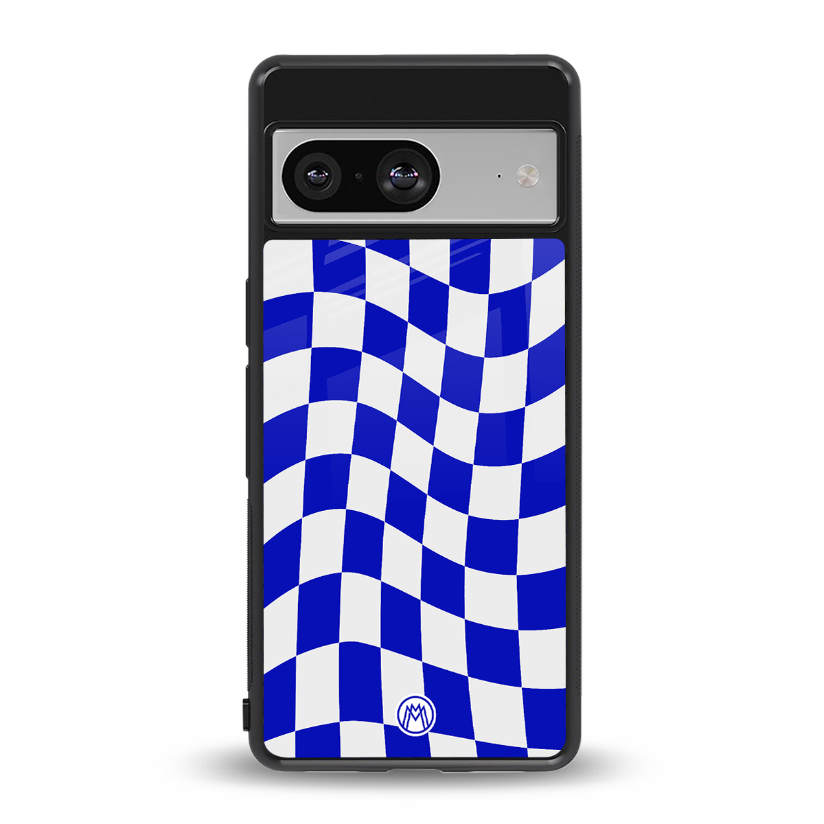 blue white trippy check pattern back phone cover | glass case for Google Pixel 8