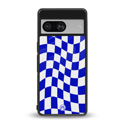 blue white trippy check pattern back phone cover | glass case for Google Pixel 8