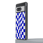 blue white trippy check pattern back phone cover | glass case for Google Pixel 8
