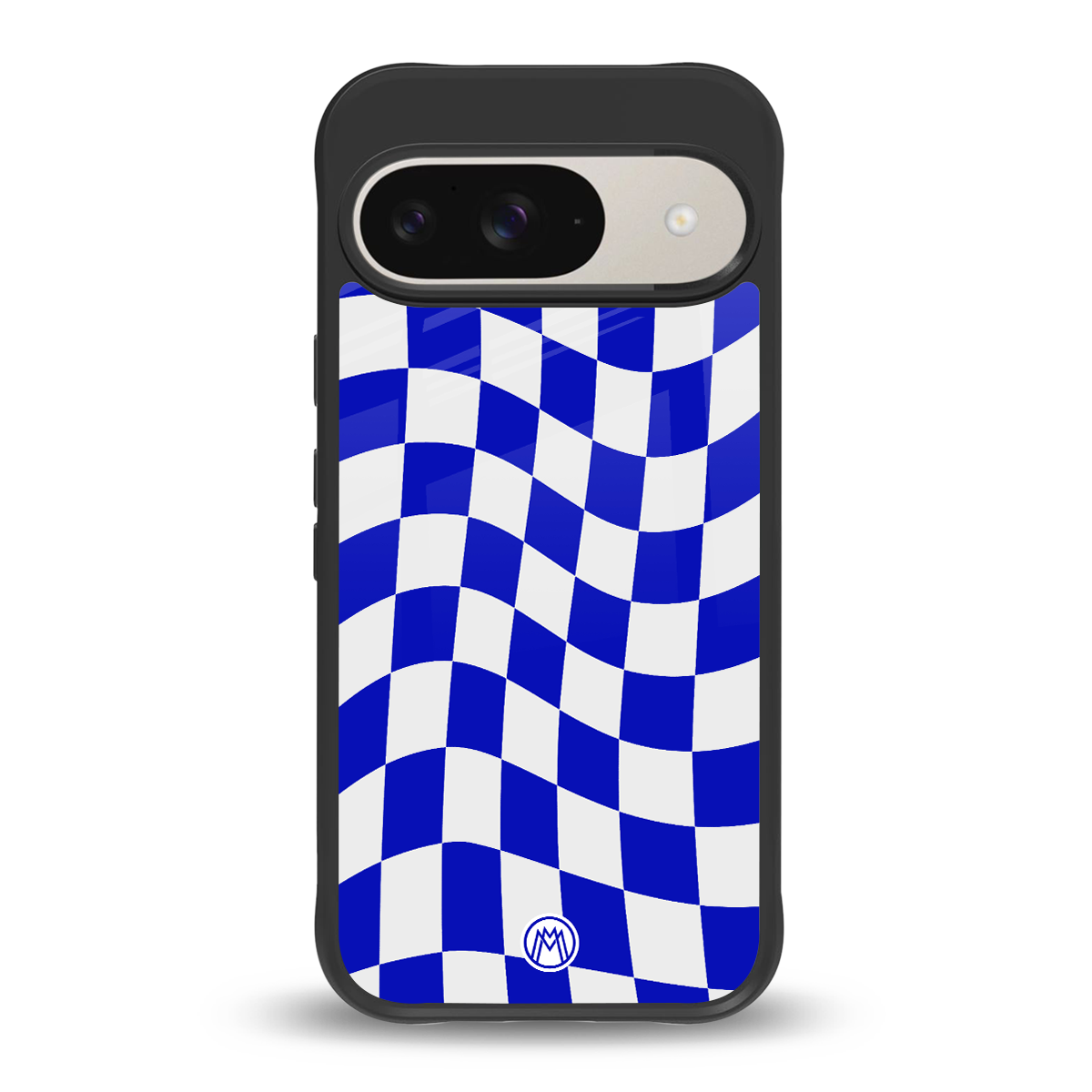 blue white trippy check pattern back phone cover | glass case for google pixel 9