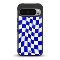 blue white trippy check pattern back phone cover | glass case for google pixel 9 pro