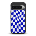 blue white trippy check pattern back phone cover | glass case for google pixel 9 pro