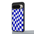 blue white trippy check pattern back phone cover | glass case for google pixel 9 pro