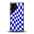 blue white trippy check pattern back phone cover | glass case for samsung galaxy s24 ultra