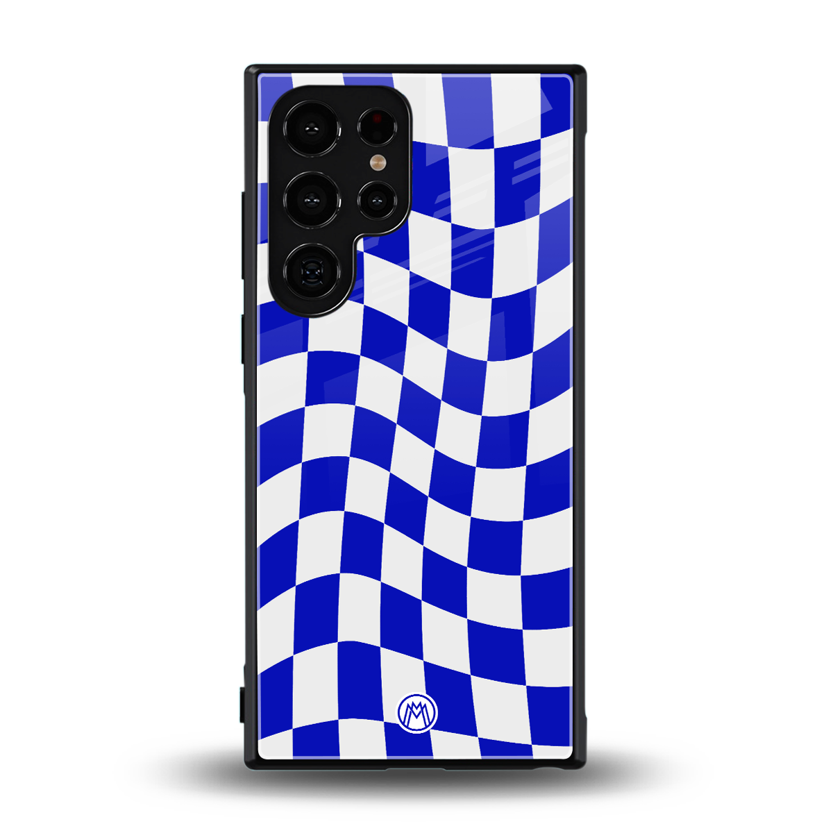 blue white trippy check pattern back phone cover | glass case for samsung galaxy s24 ultra