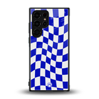 blue white trippy check pattern back phone cover | glass case for samsung galaxy s23 ultra