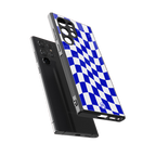blue white trippy check pattern back phone cover | glass case for samsung galaxy s23 ultra