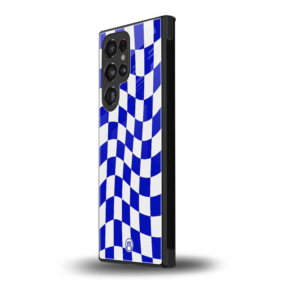 blue white trippy check pattern back phone cover | glass case for samsung galaxy s24 ultra